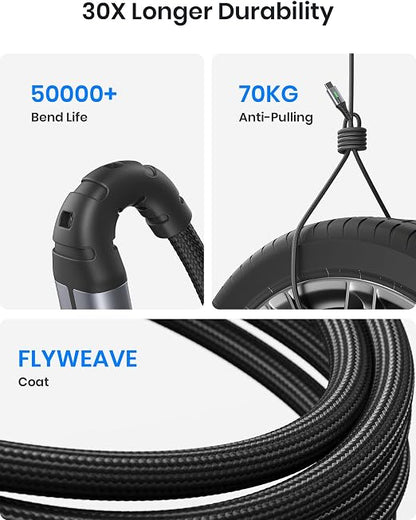 INIU USB C to USB C Cable, 240W Fast Charging Type C Charger Cord, Braided USBC Phone Charger Cable for iPhone 17 16 Pro Max Samsung S26 S25 Laptops MacBook Air 15 M3 iPad Switch [6.6ft+6.6ft Black]