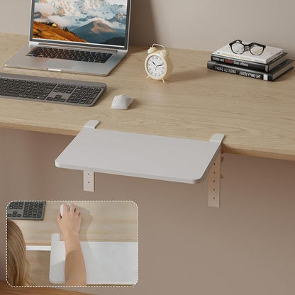 Desk Extender, 15-inch Clamp-On Desk Shelf, Height-Adjustable Desktop Shelf Organizer for Monitors Office and Gaming Accessories, Arm Support Table Extension, 44lbs Heavy Duty, White