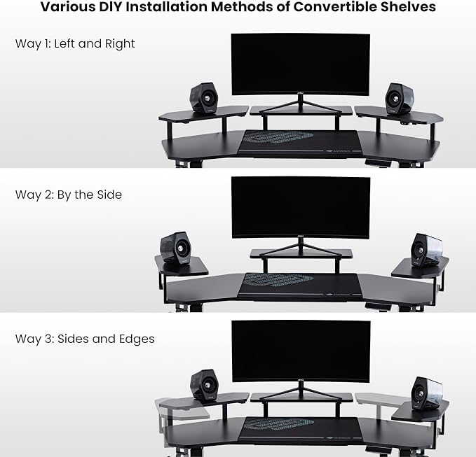 EUREKA ERGONOMIC Aero 55 Inch W Shaped Electric Standing Desk, Height Adjustable Computer Gaming Desk with LED Monitor Shelf, Mouse Pad, Headphone Hook, Cup Holder, Carbon Black