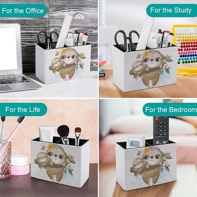 Niapessel Pencil Holder for Desk, Cute Little Sloth Pen Holder Storage Desktop Pen Organizer Desk Pencil Organizer Makeup Brush Holder for Office School College Leather