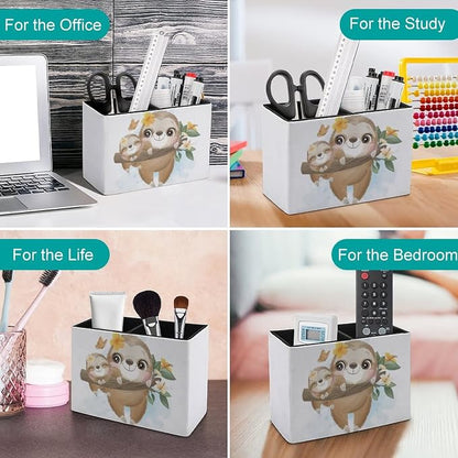 Niapessel Pencil Holder for Desk, Cute Little Sloth Pen Holder Storage Desktop Pen Organizer Desk Pencil Organizer Makeup Brush Holder for Office School College Leather