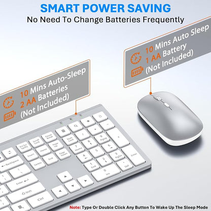 Wireless Keyboard and Mouse Combo, Full Size Keyboard and Mouse, Long Battery Life, Optical Mouse, 2.4G Lag-Free Cordless Mice Keyboard Set Ultra Slim Design for Computer, Laptop, PC, Mac (Silver)
