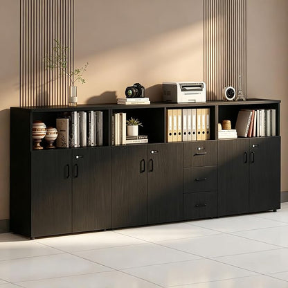 File Cabinet with Password Lock, Wood Lateral Filing Cabinet for Letter/A4 Files, 3 Drawer with Door, Printer Stand with Open Shelves for Home Office