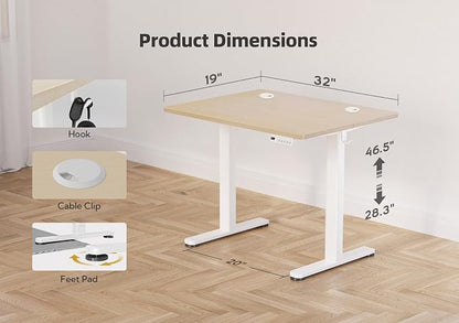 YDN Electric Standing Desk Adjustable Height, 35 x 20 Inches Stand up Desk with Cable Management, Home Office Desks with Splice Board & White Frame, Nature Top
