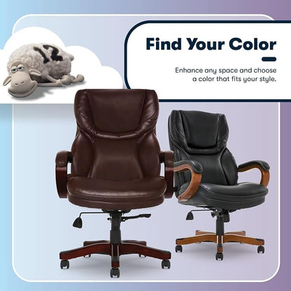 Serta Conway Big and Tall Executive Office Chair - Ergonomic Lumbar Support, Bonded Leather, Padded Armrests, High Back Computer Desk Chair, Chestnut Brown