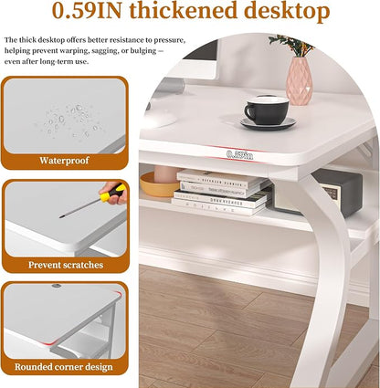47 X 23.6'' Computer Desk, Home Office Desks w/Shelf Storage, Computer Desk w/Metal Frame, Cable Management, Study Student Desk Writing Work Table Deeper & Thicker Desktop for Home Bedroom
