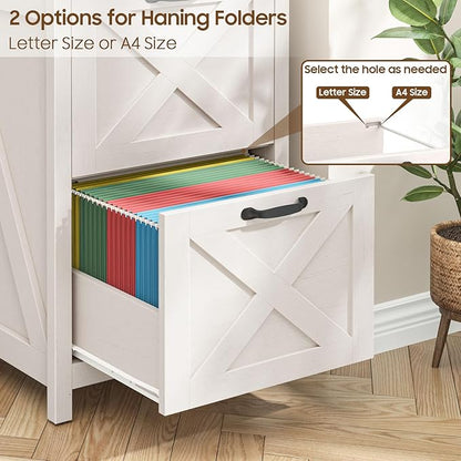 Halitaa 2 Drawer Small File Cabinet, Farmhouse Vertical Filing Cabinet Fits Letter and A4 Size, Under Desk Wooden File Cabinets for Home Office, Printer Stand, White and Black