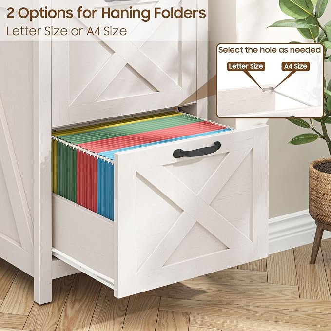 Halitaa Farmhouse File Cabinet, Vertical Under Desk Wooden Storage with 2 Drawers, Small Filing Cabinet Fits Letter and A4 Size for Home Office, Printer Stand, White and Brown