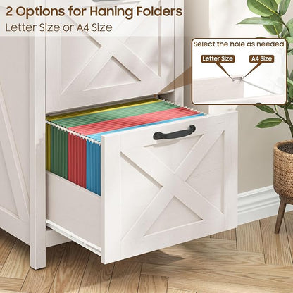 Halitaa Farmhouse File Cabinet, Vertical Under Desk Wooden Storage with 2 Drawers, Small Filing Cabinet Fits Letter and A4 Size for Home Office, Printer Stand, White and Brown