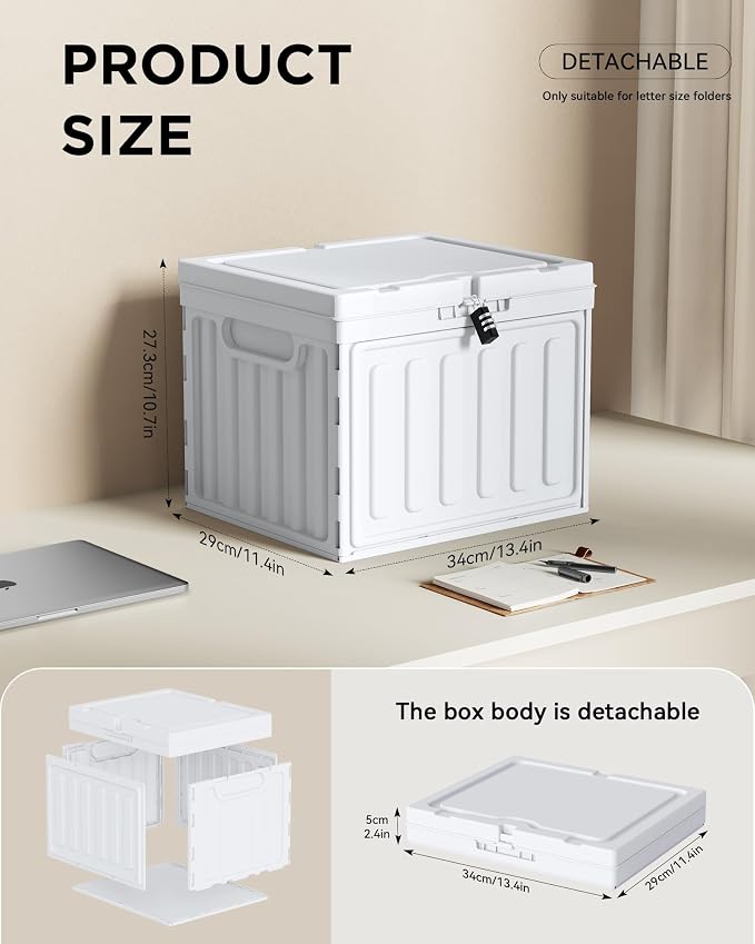 Small File Cabinet,Plastic File Box with Lid for Letter Size Hanging File Folders, Easy Carry Filling Box for Home, Office, School, Vertical File Cabinets, Stackable Storage Bins (White, 1 Pack)
