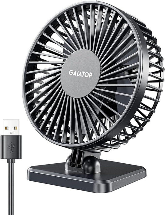 Gaiatop USB Desk Fan, Small But Powerful, Personal Portable Quiet 3 Speeds, Adjustable Mini Table Desktop fan for Cooling Home Office Car Summer Travel Gifts Black