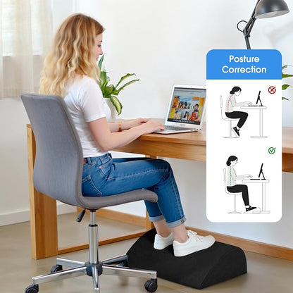 Foot Rest for Under Desk at Work - Non-Slip Foot Stool with 3 Adjustable Heights, Ergonomic Under Desk Footrest with Washable Cover for Leg Elevation, Desk, Home, Office, Car (Black)