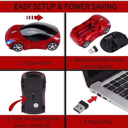 Red Wireless Car Mouse, 2.4G with USB Receiver, 1600DPI Optical, Cute Mini Computer Mouse, for Laptop, PC, Tablet, Windows, Mac OS