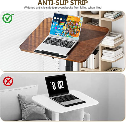25 Inch Mobile Foldable Standing Desk, 180 Degree Tiltable Portable Rolling Laptop Table, Height Adjustable Sit-Stand Desk with Wheels, No Assembly Computer Workstation for Home Office, Brown