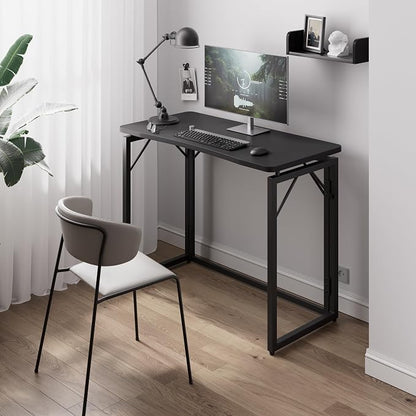 JOYMOOP Black 31.5" Folding Desk, No Assembly Small Foldable Desk for Home, Office, Wooden Top Folding Computer Desk for Working, Writing, Studying