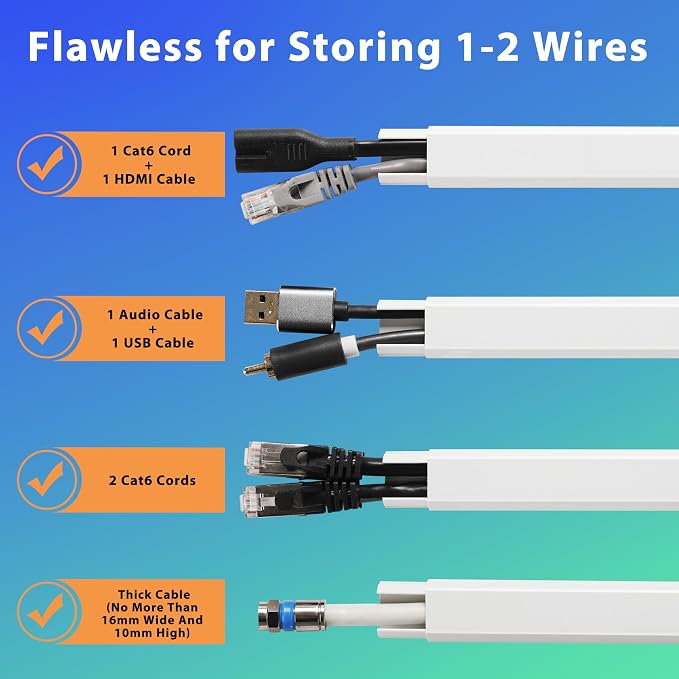 Wall Cable Hider Kit, 116in TV Wire Hider for Wall, Paintable Cord Hider Wall, Cord Organizer Hide 1-2 Cords Wall Mounted TV, Wire Cover for Wall, Cord Concealer 7XL16.5 W0.86 H0.43in, Black
