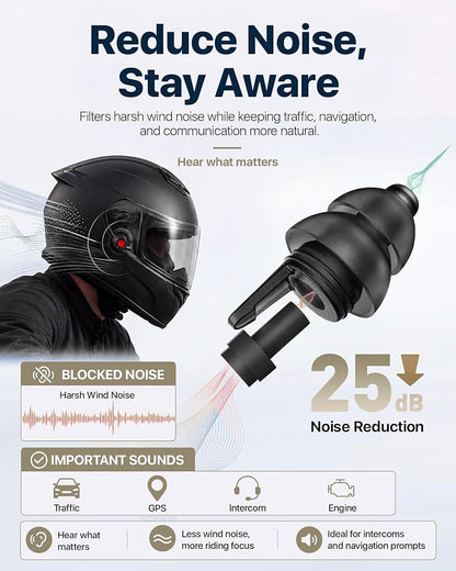 Motorcycle Ear Plugs for Wind Noise Reduction, 2 Filter Options Reusable Motorcycle Accessories, Soft Comfortable Hearing Protection Earplugs for Motorbike, Touring, Racing, Riding - 25dB Biker Gifts
