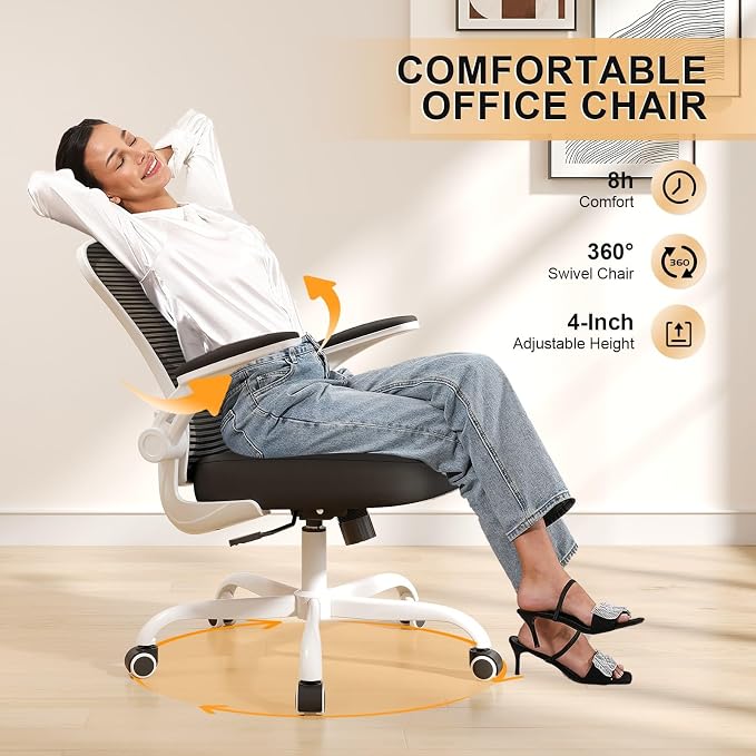 Office Chair, Ergonomic Desk Chairs 330LBS Capacity High Back Mesh Computer Chair with Flip-up Armrests, Comfy Work Chair with Adjustable Lumbar Support