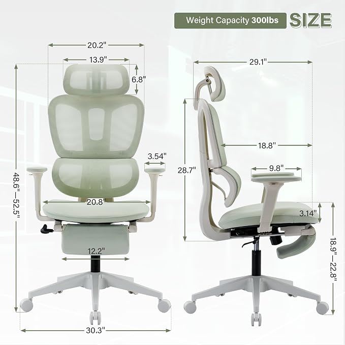 Ergonomic Mesh Office Chair with Retractable Footrest - High Back Computer Chair, Lumbar Support, Adjustable Armrest and Headrest, Durable Base - Multifunctional Home Office Desk Chair for Adults
