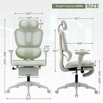 Ergonomic Mesh Office Chair with Retractable Footrest - High Back Computer Chair, Lumbar Support, Adjustable Armrest and Headrest, Durable Base - Multifunctional Home Office Desk Chair for Adults