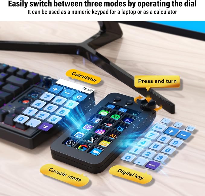 Streaming Deck for Live Streamers,Game Commands Keyboard for Gamers,Macro pad for Content Creators,Soundboard Keypad for OBS and YouTube,ThreeModes(ShortcutKeys,Calculator,Numeric Keypad)