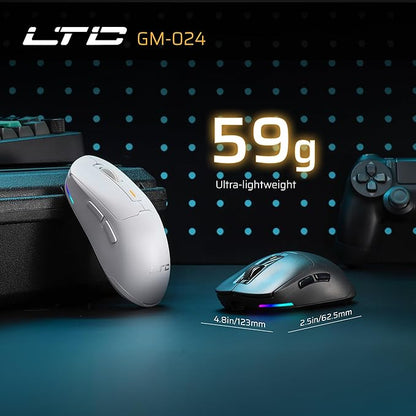 LTC GM024 Tri-Mode Wireless Gaming Mouse, 59g Ultra-Light Ergonomic Gaming Mouse 2.4Ghz/BT/Wired, 6-Level DPI 8000 Max, 1000Hz, 5 Programmable Buttons, Pro Software