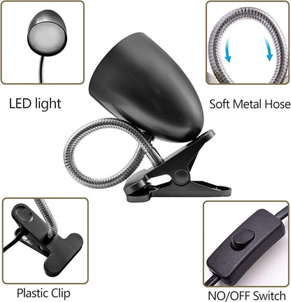E ENERGETIC LIGHTING Clip on Light for Bed, Non-Dimmable Clip on Reading Light for Bed, 4000K Cool White, 3.5W 240 LM Desk lamp with clamp, Eye Protection, ETL Listed, Black