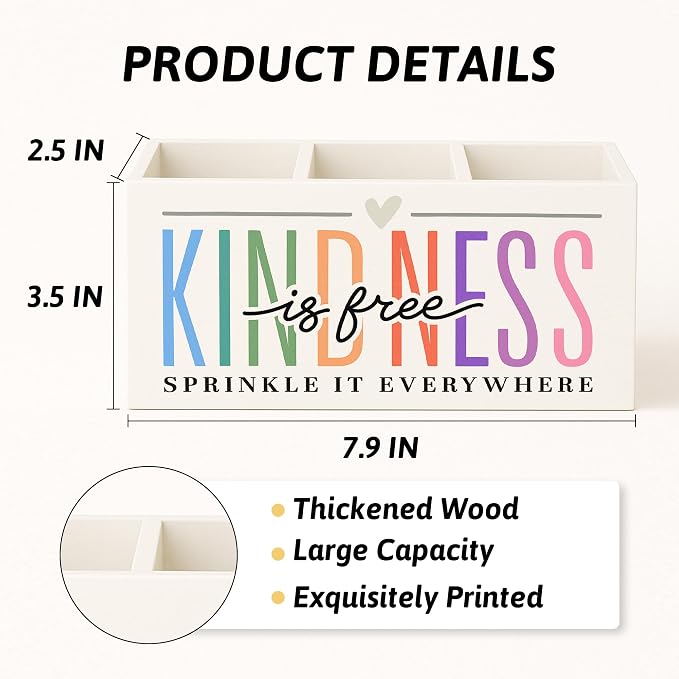 Kindness Is Free Inspirational Pen Pencil Holder for Desk, Inspirational Gifts for Women, Self Love Positive Mental Health Makeup Brush Toothbrush Holder for Vanity Bathroom