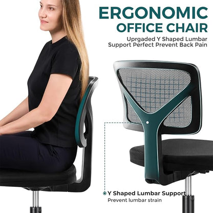 DUMOS Small Office Chair Armless, Ergonomic Adjustable Home Office Swivel Rolling Task Chair No Arms, Comfy Mesh Mid Back Computer Work Vanity Desk Chiars with Wheels for Small Spaces, Inky