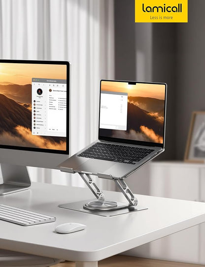 Lamicall Adjustable Laptop Stand for Desk - 360° Rotating Base Ergonomic Computer Stand, Aluminum Laptop Riser Foldable Protable for Office Home fits MacBook Neo Air Pro, Dell, HP (10-17.3'') -Sliver