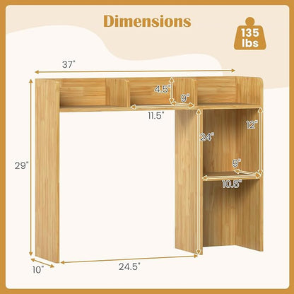 LDAILY Desktop Shelf, Multipurpose Wood Desk Hutch for Max 27" Computer Monitor, Countertop Storage Hutch with 5 Shelves, 3 Tier Desktop Display Rack for Dorm Office Home (Burlywood)