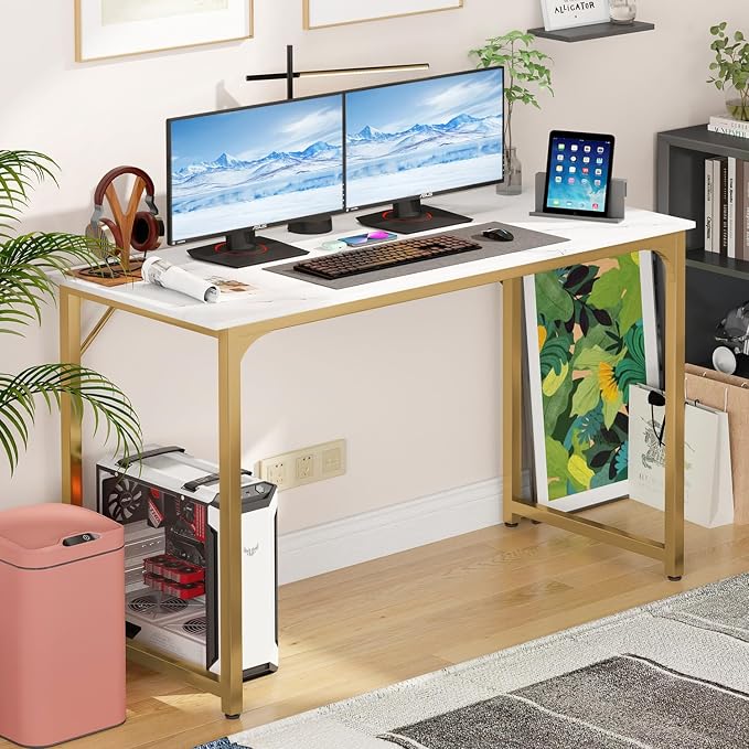BestOffice Computer Desk,Home Office Desk, Modern Simple Style for Home Office Study Writing (Gold, 47 Inch)