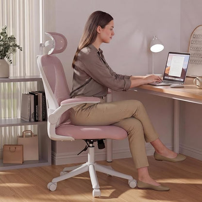 SeekFancy Pink Ergonomic Office Chair with Memory Foam, Computer Desk Chair | M903 Pro, 3D Headrest, 90° Flip-Up Arms, 330LBS Capacity, Lumbar Support, Memory Foam Cushion for Long hours