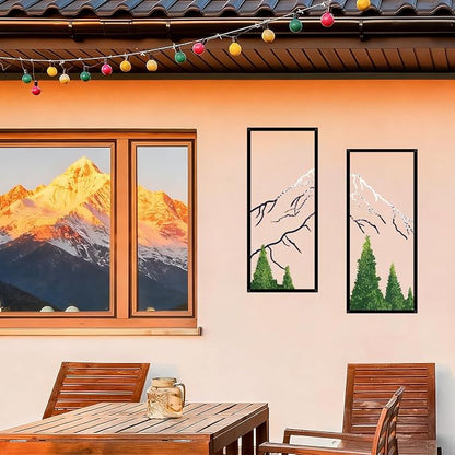 ruelen 4 Pcs Metal Mountain Forest Snow Mountain Wall Decorations，Large Abstract Minimalist Line Drawing Colorful Mountains Wall Art Home Decor for Living Room Bathroom Bedroom Office（Green，Large ）