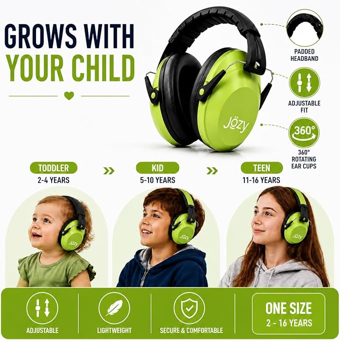 Jozy Noise Canceling Headphones for Kids, SNR 26dB Ear Protection for Autism, Sound Proof Sensory Muffs for Hearing, Concerts