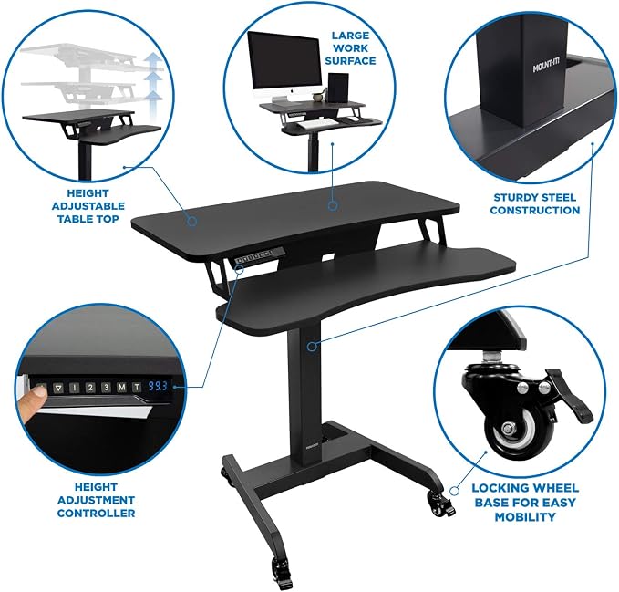 Mount-It! Electric Height Adjustable Standing Desk with Wheels | Professional Mobile Workstation for Office & Commercial Use | Heavy-Duty Rolling Sit Stand Desk