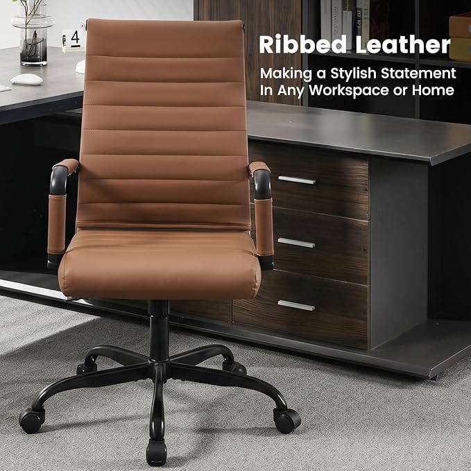Leather Office Desk Chair, Conference Room Chairs with Wheels, Modern Executive Computer Guest Chairs with Arms