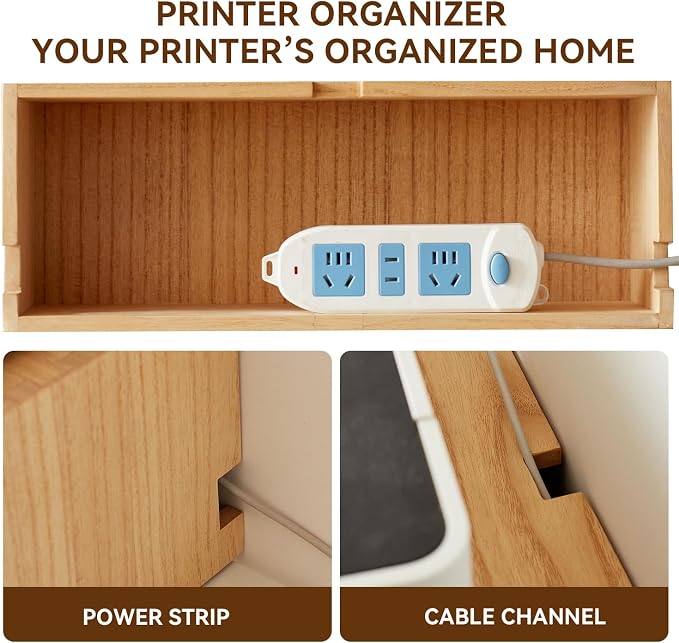 KIRIGEN Printer Stand with Storage Drawer and Cable Management for Desk Document Paper Organizer for Home Office DYJG-NA