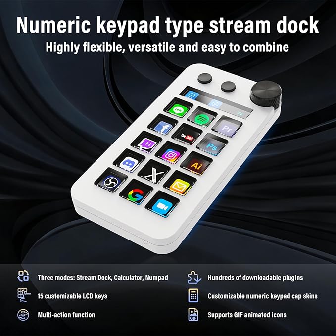 Streaming Deck for Live Streamers,Game commands keyboard for Gamers,Macro pad for Content Creators,Soundboard Keypad for OBS and Youtube,Three Modes(Shortcut Keys,Calculator,Numeric Keypad)
