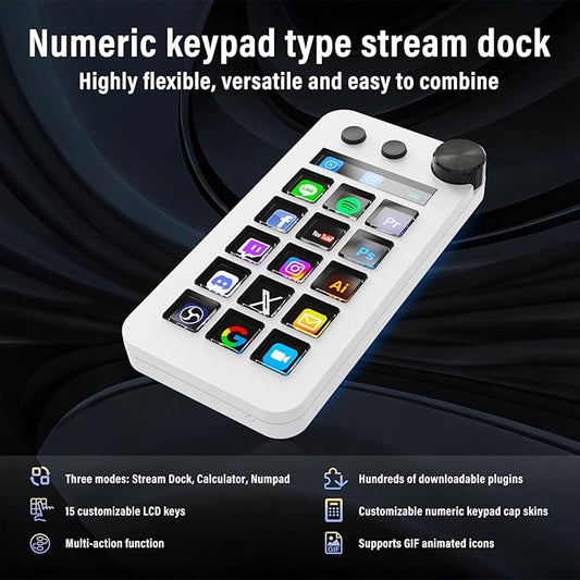 Streaming Deck for Live Streamers,Game commands keyboard for Gamers,Macro pad for Content Creators,Soundboard Keypad for OBS and Youtube,Three Modes(Shortcut Keys,Calculator,Numeric Keypad)