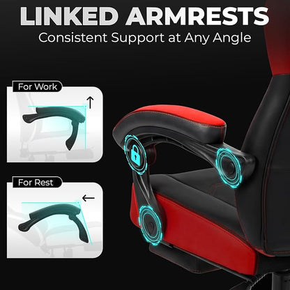 N-GEN GAMING Gaming Chair Big and Tall Computer Heavy Duty Office Desk Chair with Footrest Ergonomic Lumbar Support High Back Recliner for Adults (Red)