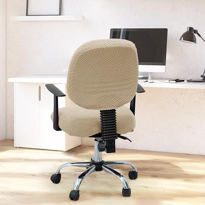 MIFXIN Office Chair Cover Stretch Slipcover 2 Piece Elastic Jacquard Computer Chair Seat Covers Furniture Protector for Office Home, Only Covers, NO Chair (Khaki)