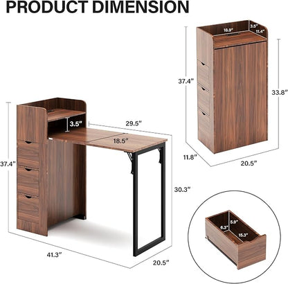 LAUSAINT HOME Wall Mounted Foldable Desk, Space Saving Hidden Desk with Storage & Power Outlet, Fold Out Table for Small Spaces, Home Office Bedroom (Walnut)