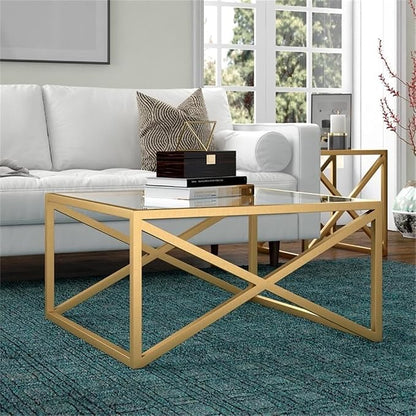 Calix 32'' Wide Square Coffee Table in Brass