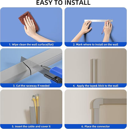 Delamu 142in Grey Cord Hider Cable Hider, Cord Covers for 2-3 Wires on Wall, Premium Wire Hiders Wire Covers for Cords on Wall, Easier Setup TV Cable Cover Management Kit, W0.94 H0.47in, Grey