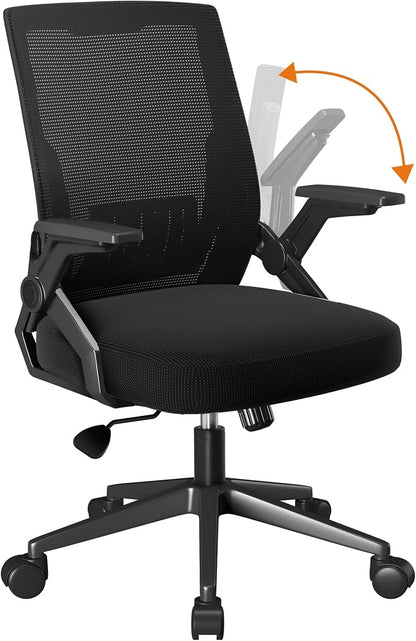 COMHOMA Office Chair with Flip-up Armrests Ergonomic Computer Desk Chair with Adaptive Lumbar Support & Breathable Mesh, Black