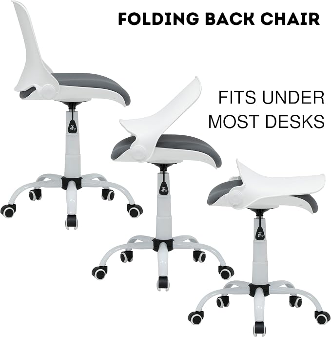 Studio Designs Contoured Folding Swivel Task Chair – Ergonomic Desk Chair with Adjustable Height, Folding Back for Compact Storage, Padded Seat – White