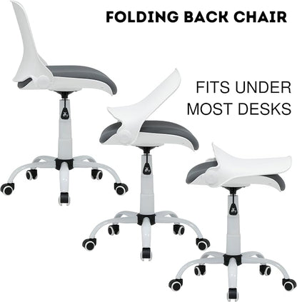 Studio Designs Contoured Folding Swivel Task Chair – Ergonomic Desk Chair with Adjustable Height, Folding Back for Compact Storage, Padded Seat – White