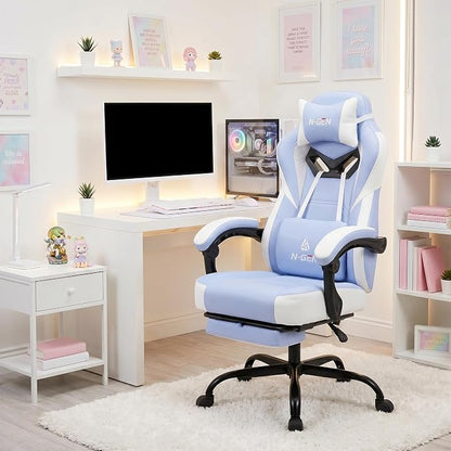 N-GEN GAMING Video Gaming Chair Big and Tall Office Computer Desk Chairs with Ergonomic Lumbar Support High Back Recliner and Footrest for Adults (Purple)
