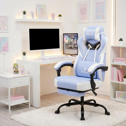 N-GEN GAMING Video Gaming Chair Big and Tall Office Computer Desk Chairs with Ergonomic Lumbar Support High Back Recliner and Footrest for Adults (Purple)